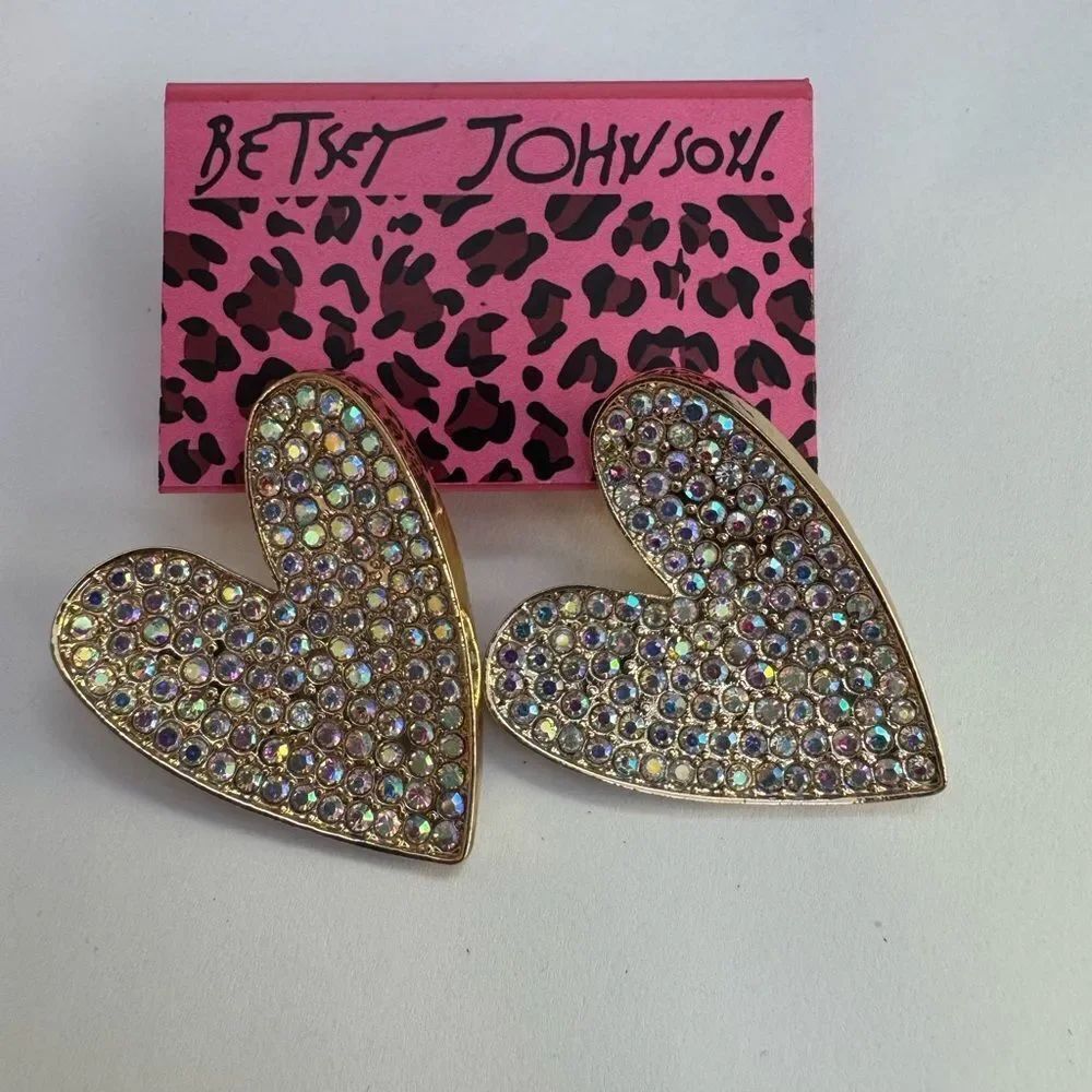 Betsey Johnson Aurora Borealis and Gold Heart Earrings